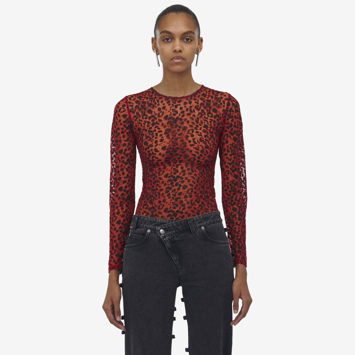 Alexander McQueen Women's Red Leopard Devoré Top - 0 (Viscose & Polyamide)